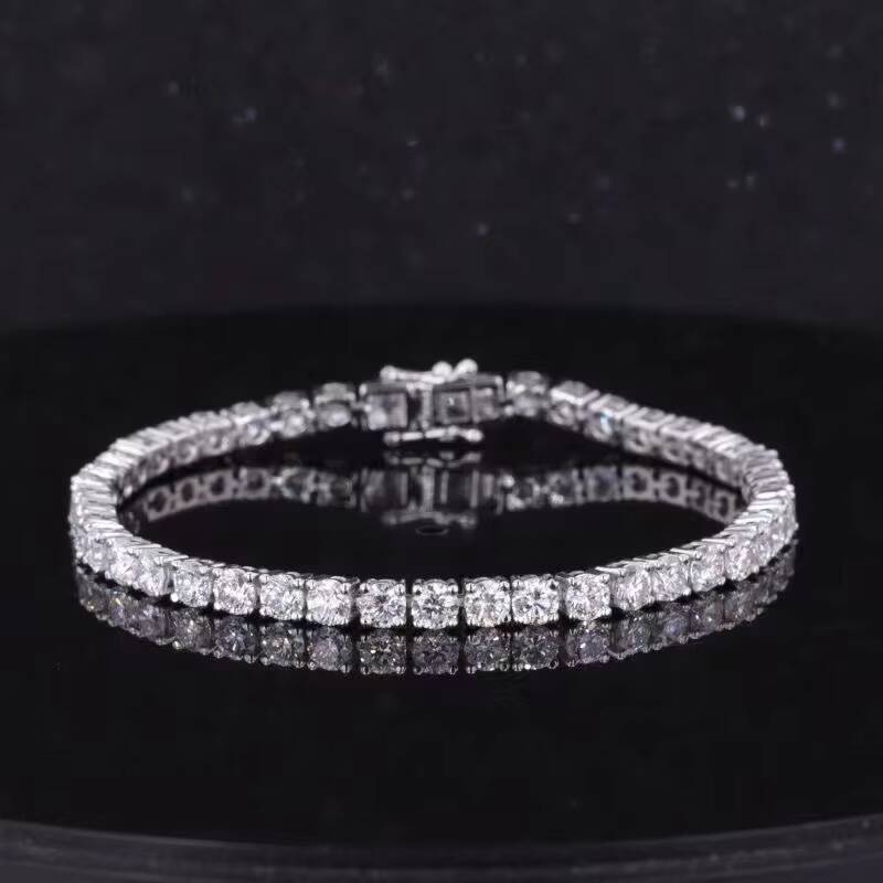 SGARIT Jewelry Lab Grown Diamond Tennis Bracelet Women 3mm Round Brilliant Cut VS D 14K White Solid Gold IGI Certified Bracelet