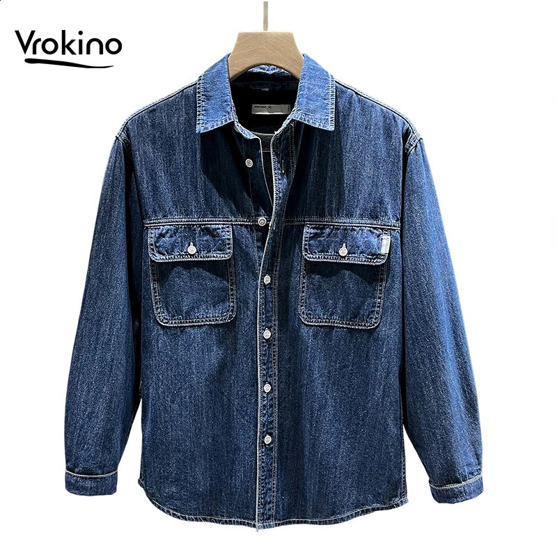 Spring and Autumn 2023 XL 5XL 6XL 7X mens denim shirt Mens casual fashion allmatch cotton longsleeved 260701banjia
