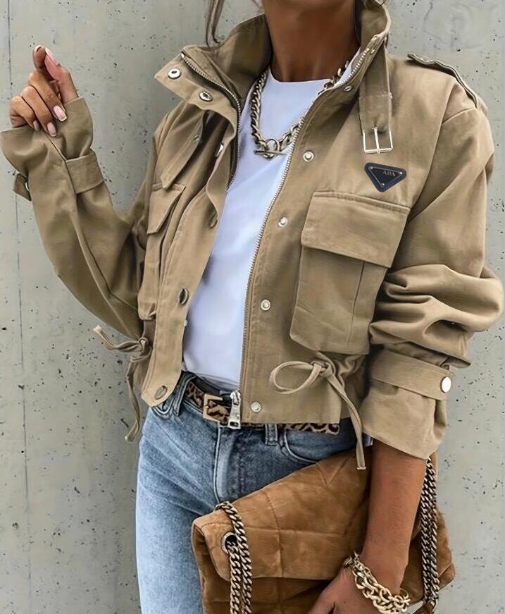 designer jacket women short trench jackets long sleeve big pocket solid color womens coat for autumn spring RADA9880