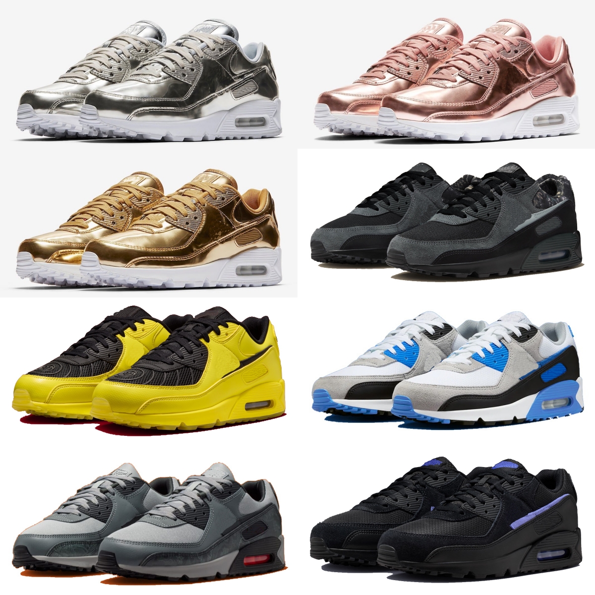 Men Women 90 shoes Rose Gold Silver Metallic Pack Casual Shoes for sale black sapphire Black White Sport Shoe Trainner Sneakers US7-US12