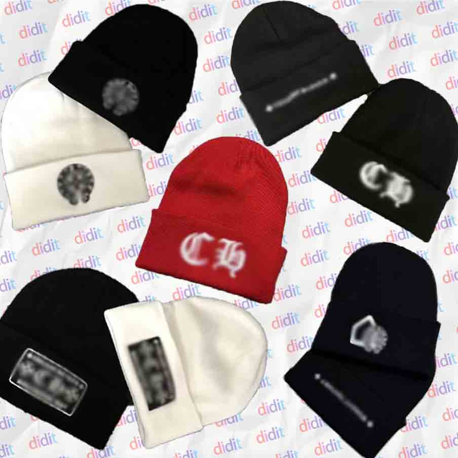 chrome beanie Fashion designer Sanskrit jacquard knitted hat skullcap Embroidery cross wool hat Thermal hat Black and white beanie hat