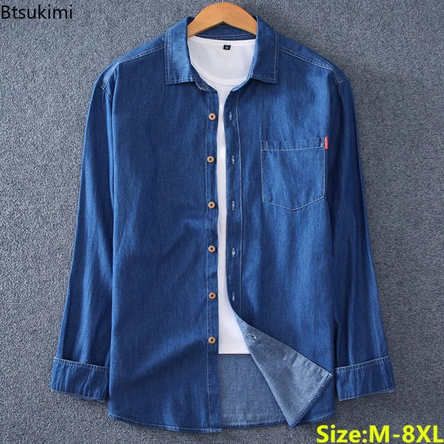 100 Cotton Long Sleeved Denim Shirts for Men Spring Autumn Fashion Casual High Street Clothes Classic Jean Shirt Jacket 8XL 260701banjia