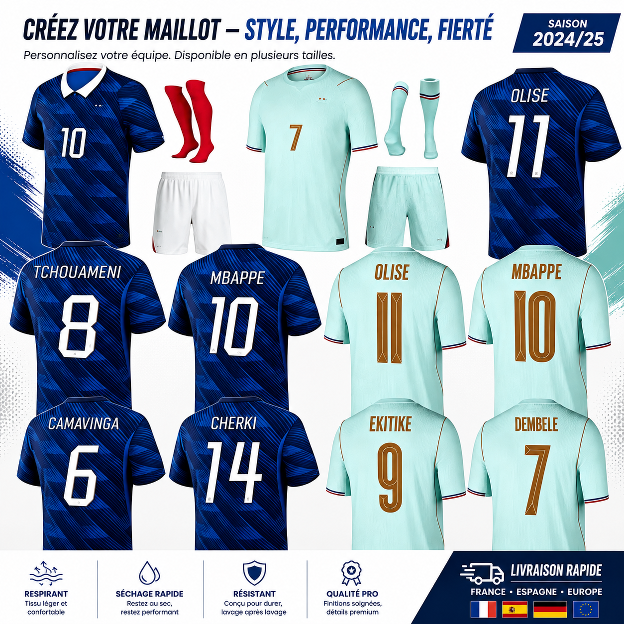 maillot france 2026 World Cup French soccer jersey MBAPPE Maillots de kit equipement de foot kid enfants EKITIKE DEMBELE OLISE DOUE THURAM France-image-990844826