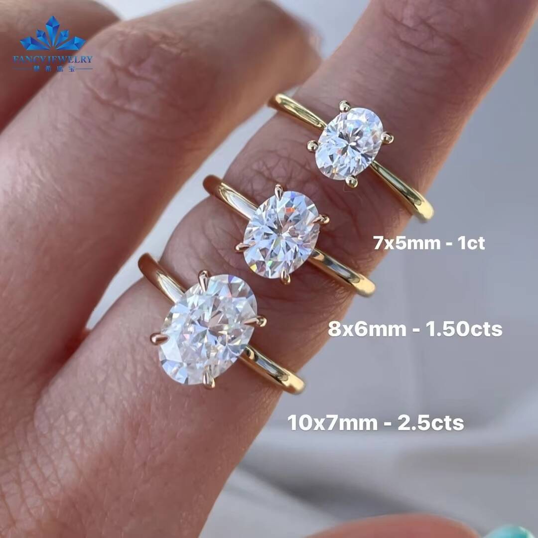 Fancy 14K 05Ct 1Ct 15Ct 2Ct Oval Cut CVD Lab Grown Diamond Rings D-VS1 Diamond Solitaire Wedding Engagement Rings Double Claws
