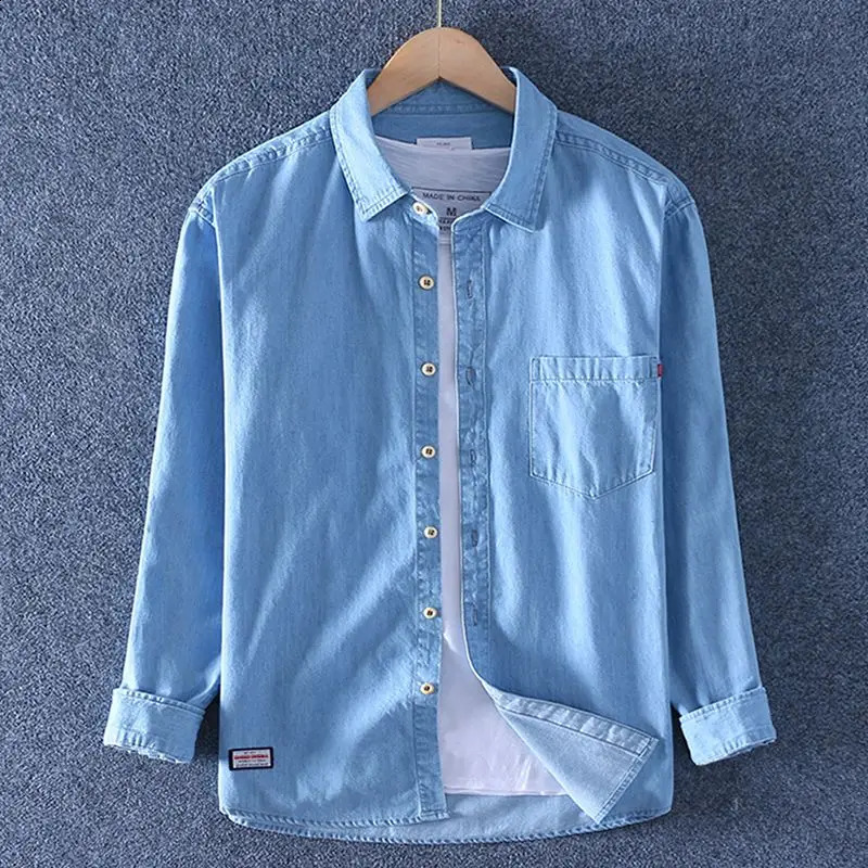 Light Color Longsleeved Shirt Men Denim Cardigan Spring and Autumn 2025 Casual Loose Thin Jacket Trendy 260701banjia