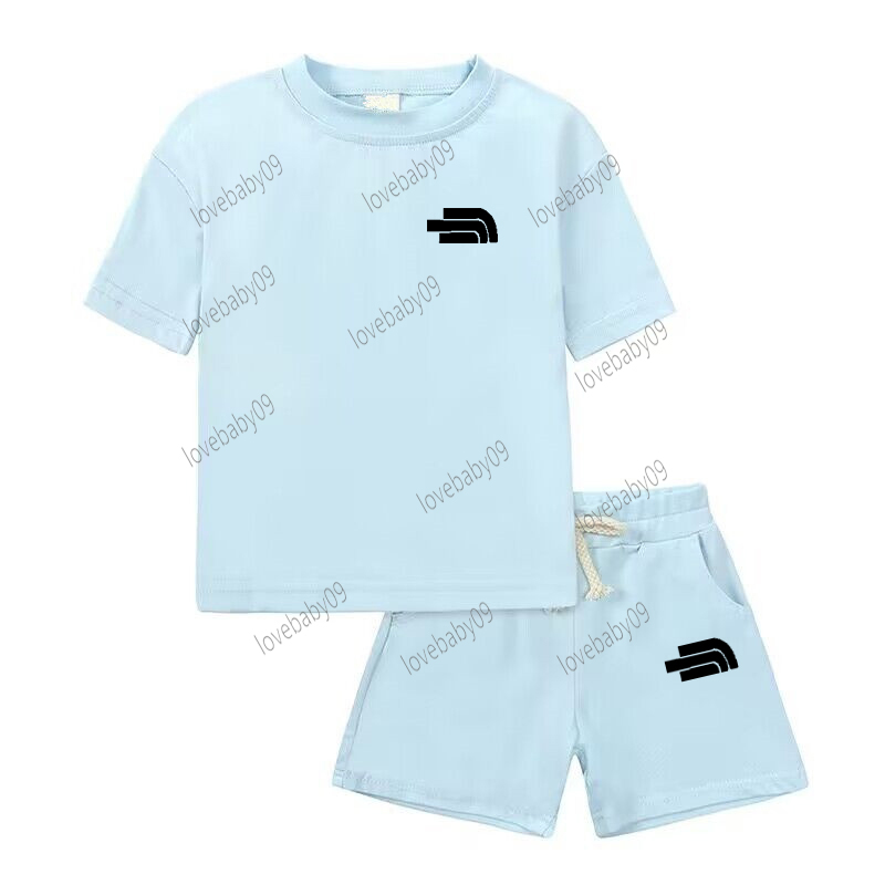 Kids Summer Casual Letter Print Breathable Tees Short Pants 2pcs Suits 2-15 Years Boys Girls Fashion Outfits Children Cotton Clothes-image-1069052549
