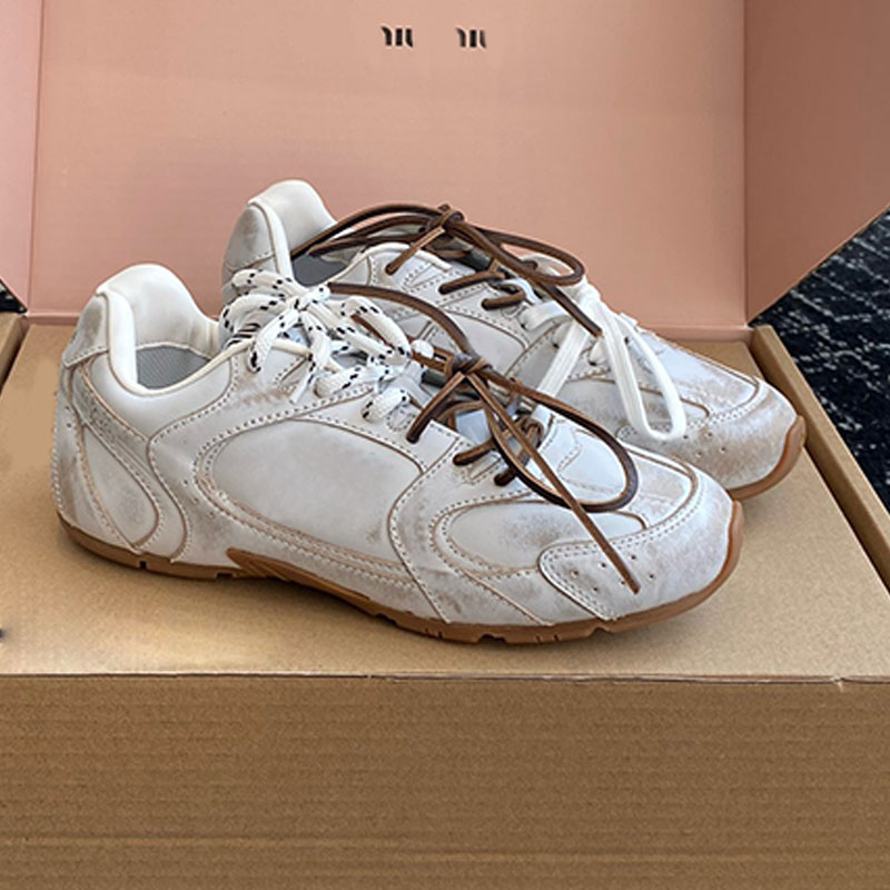 Mode féminine SL déco baskets en cuir perforé en cuir Design chaussures de sport en caoutchouc semelle antidérapante adapté aux sports de course