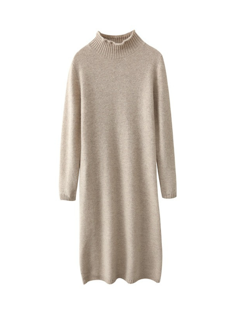 (070) Autumn and winter new half-high round neck knitted dress women's long sleeve long skirt-image-1113676417