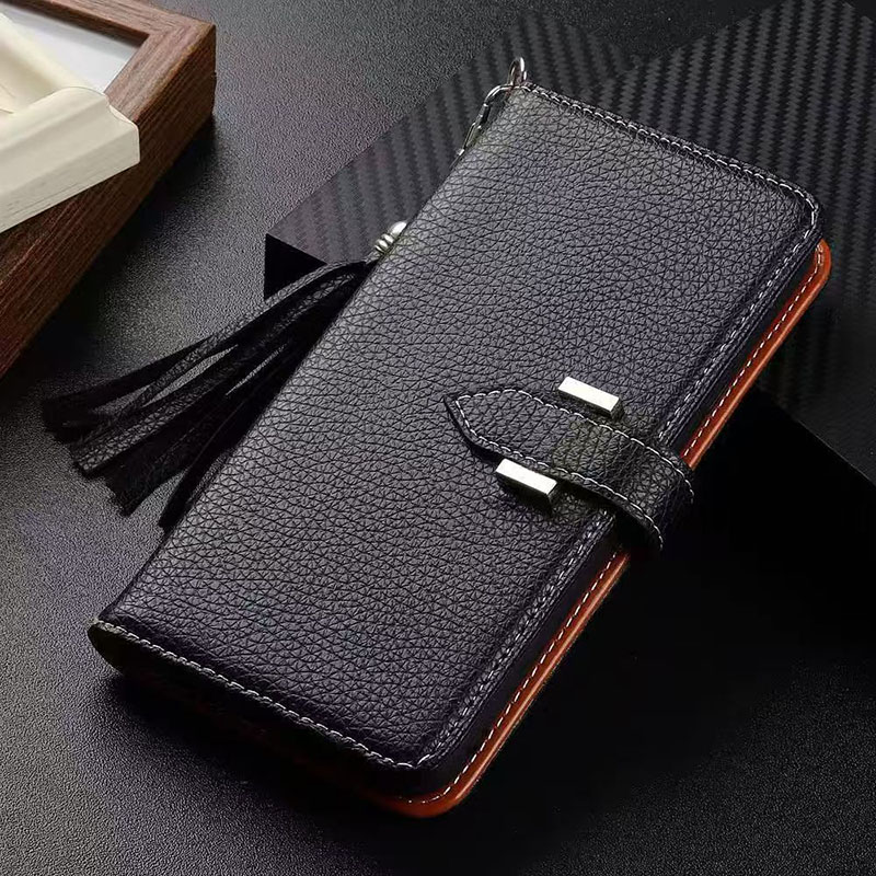 Flip Wallet Designer Phone Case for Apple iPhone 17 16 Luxury Pebbled PU Leather Tassel Card Holder Buckle Closure Folio Back Cover Coque de Tele-image-1113674808