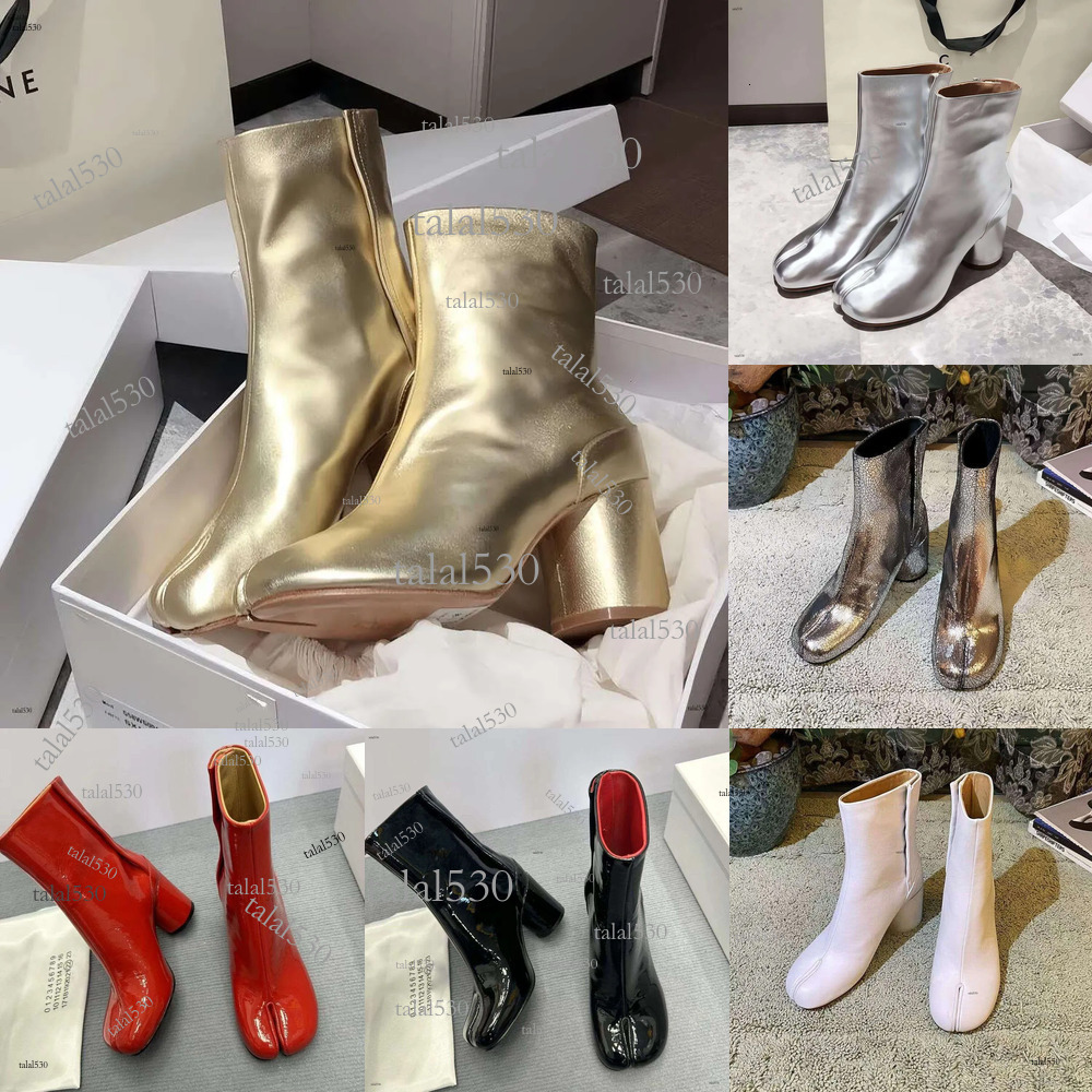 Fashion Designer Womens Leather Dress Tabi Ankle Boots Thick Heel Mirror Broken Boot Bianchetto Split toe Suede Booties stripe Shoes a variety of st