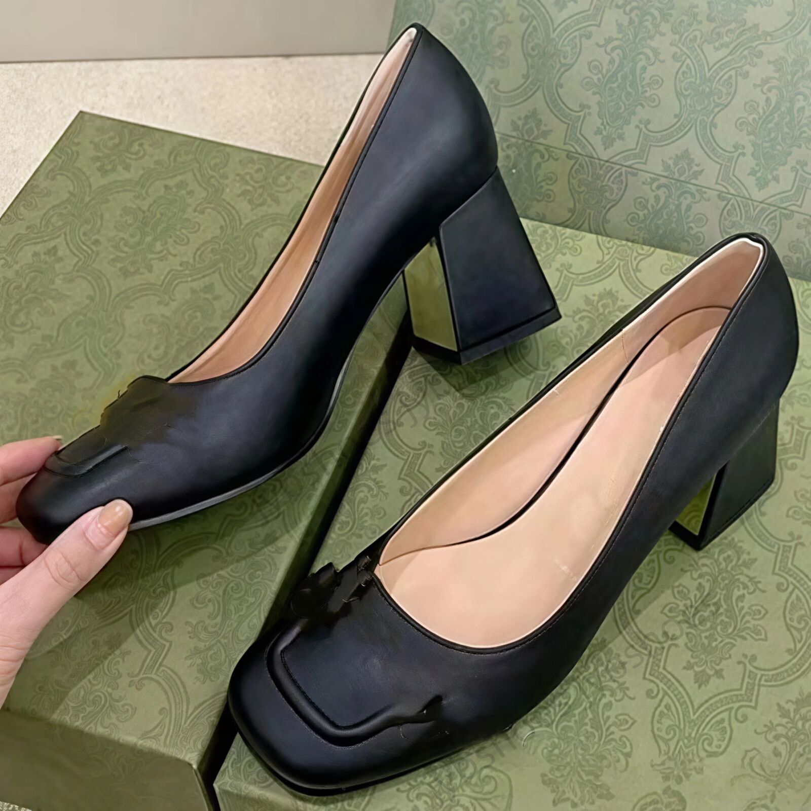 Top High Designer Heels Slingback Pumps with Square Leather Summer Sandals Causal Sexy Mules Shoes Best Quality 35-42