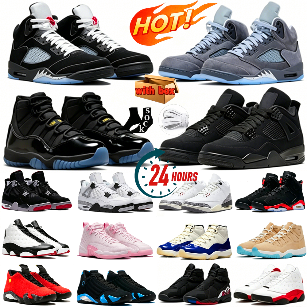 Avec Box Designer Shoes Chaussure de basket-ball 4S 5S 6S 11S Gamma Blue 4 Black Cat 5 Wolf Grey Fire Red White Cement Metallic 14 Ferrari 12 Tax