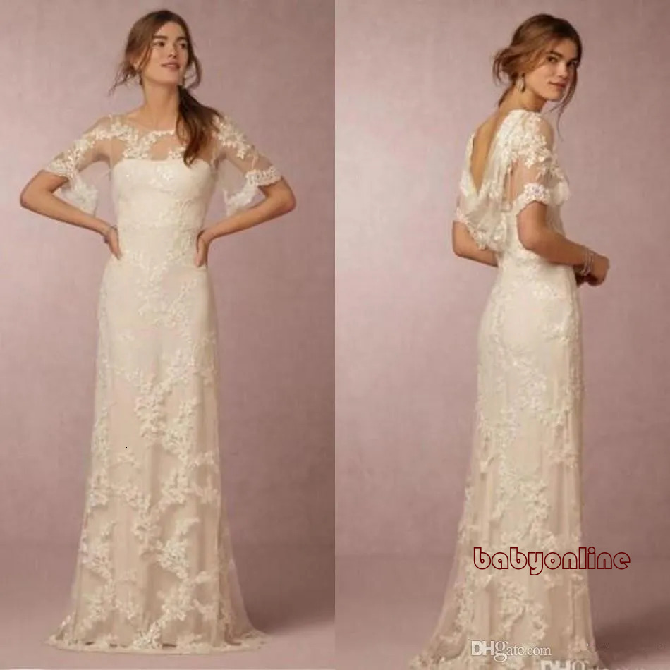 Summer Bohemian Lace Dresses With Sleeves Bridal Cheap A Line New Country Beach Wedding Gowns