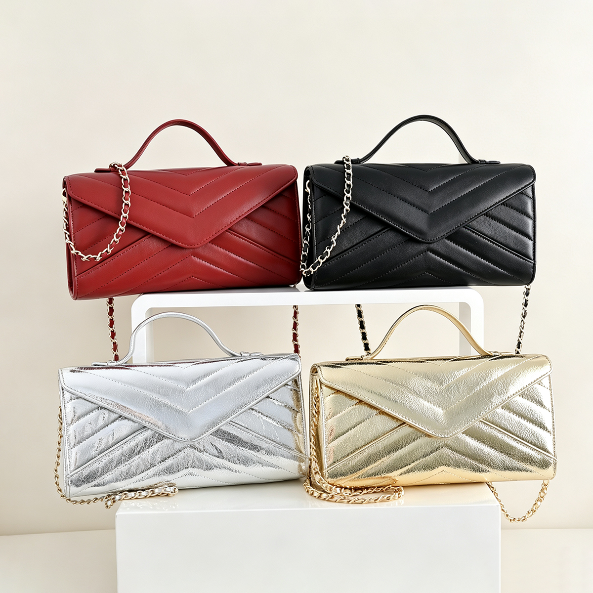 Designer Chevron Quilted Purse 26X bag Envelope Shoulder bag Top Handle Chain bag Luxury Twist Lock Wedding Party Evening Clutch Mini Chain Crossbod