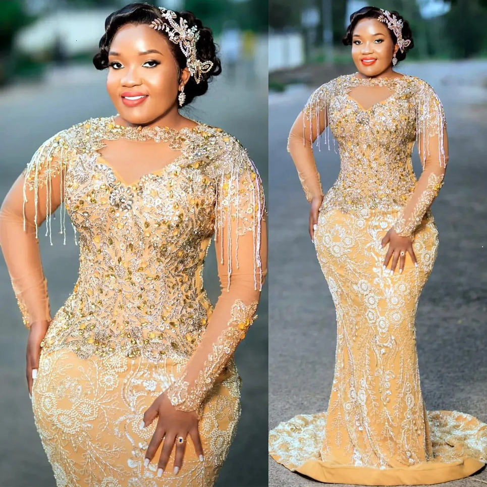 2026 Aso Ebi Plus Size Mermaid Prom Dress Sequins Crystals Evening Formal Gowns BC23463