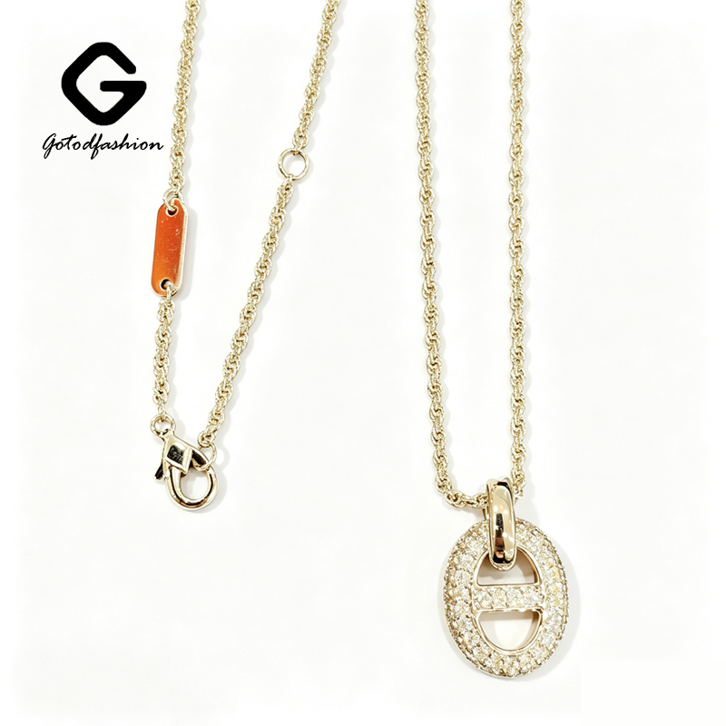 Luxury Desinger Necklace Full Diamond Oval Pig Nose Interlocking Pendant Necklace Women Rhodium Plated High-quality Temperament Fashion Jewelry f-image-1113755023