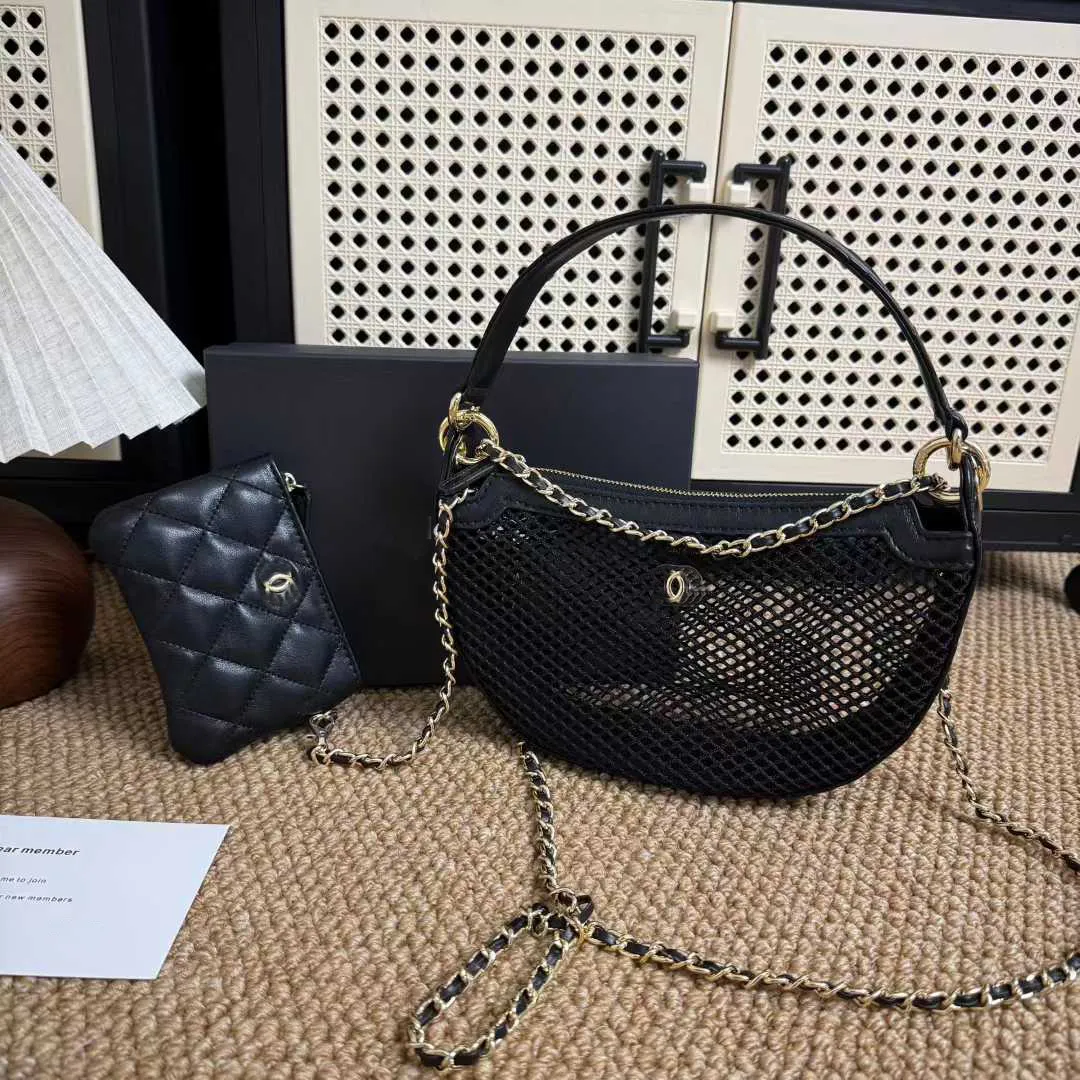 Luxury Classic C bags Gift Vic Limited Gift VIP GWP Mesh Half Moon Crossbody Bag Hobo Shoulder Handbag Quilted Card Holder & Gold Chain Summer Beach