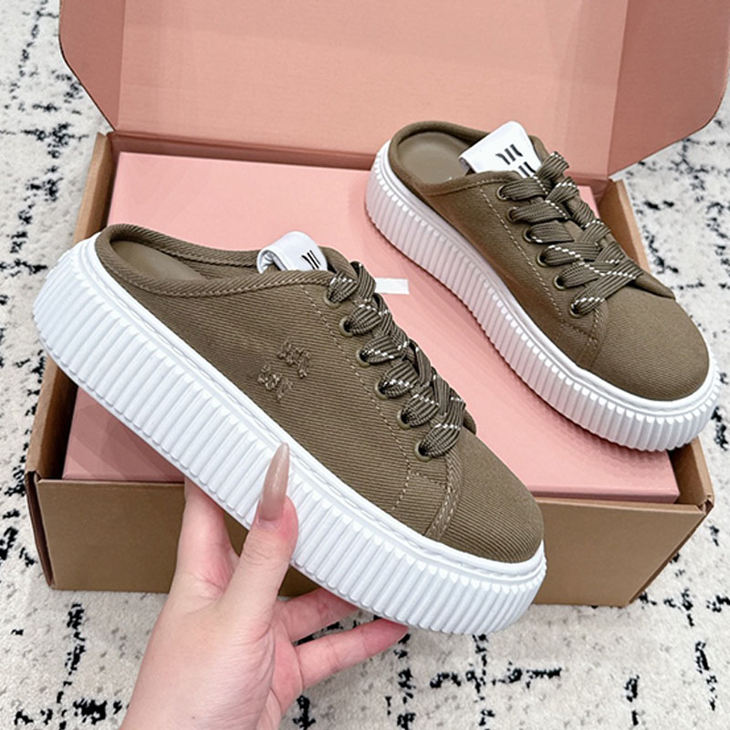 Famous Designer Denim Ladies Sneaker Mules Washed Denim Design Casual Flatform Comfortable Leather Lining Suitable Go Out Take Walk Collocation