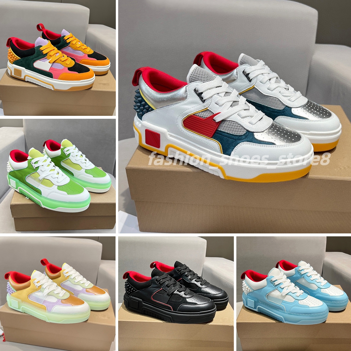 Astroloubi Designer Sneakers Men Women rivet Trainers Calfskin Casual Shoes Top quality Genuine Leather Sneakers outdoor Fashion luxury Trainers siz