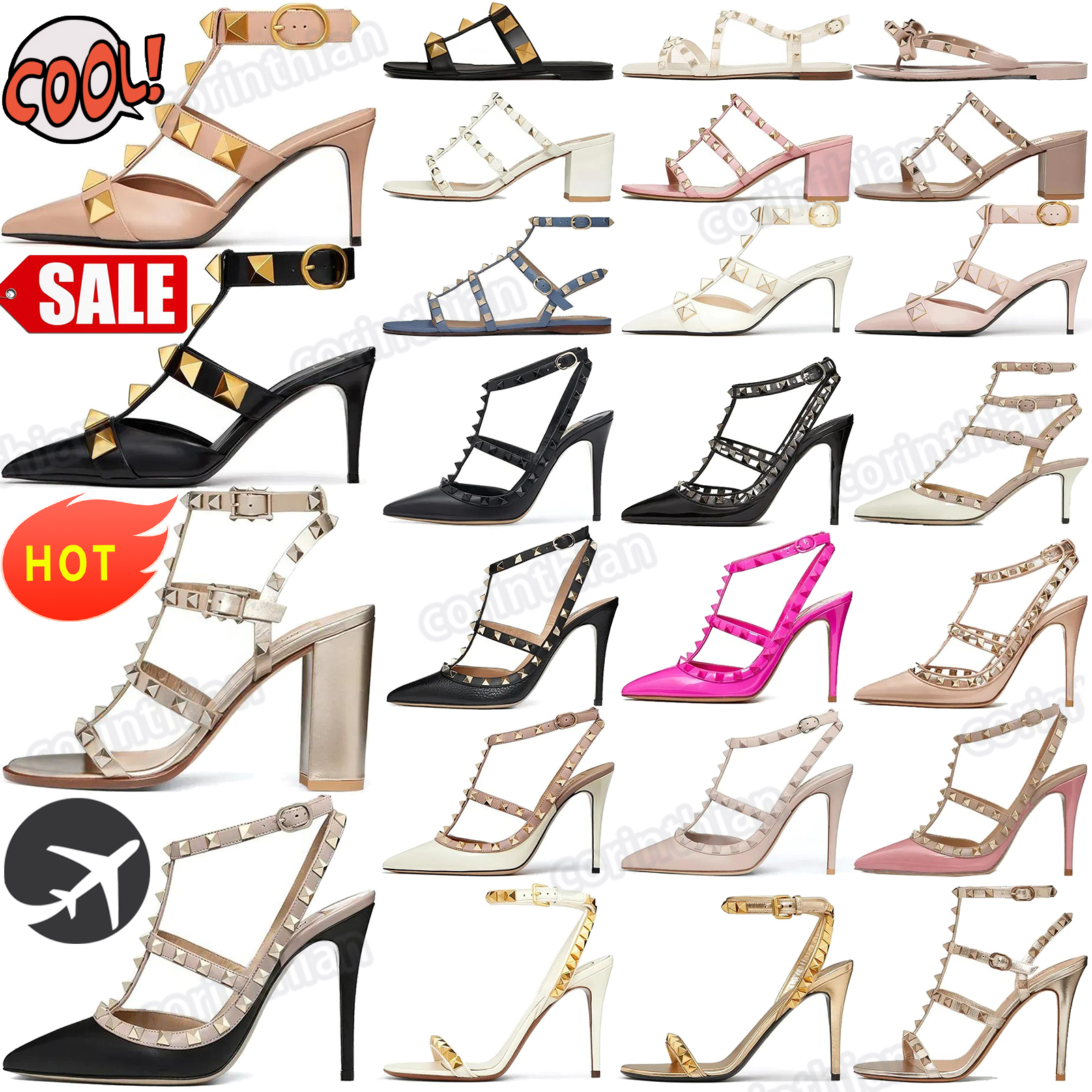 Chaussures à talons hauts et épais pour femmes, sandales formelles décontractées, rivets plats cloutés en cuir, sangle de cheville en cuir avec b