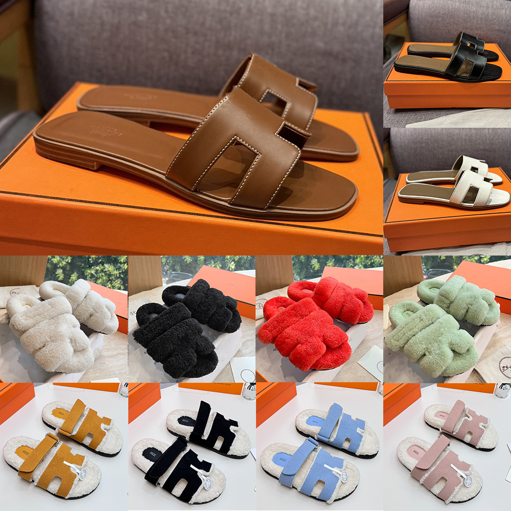 TOP Designer sandals Women slippers Summer beach shoes Genuine leather Slider Men autumn and winter wool slippers Women fuzzy shoes Plush cushion-image-960691022