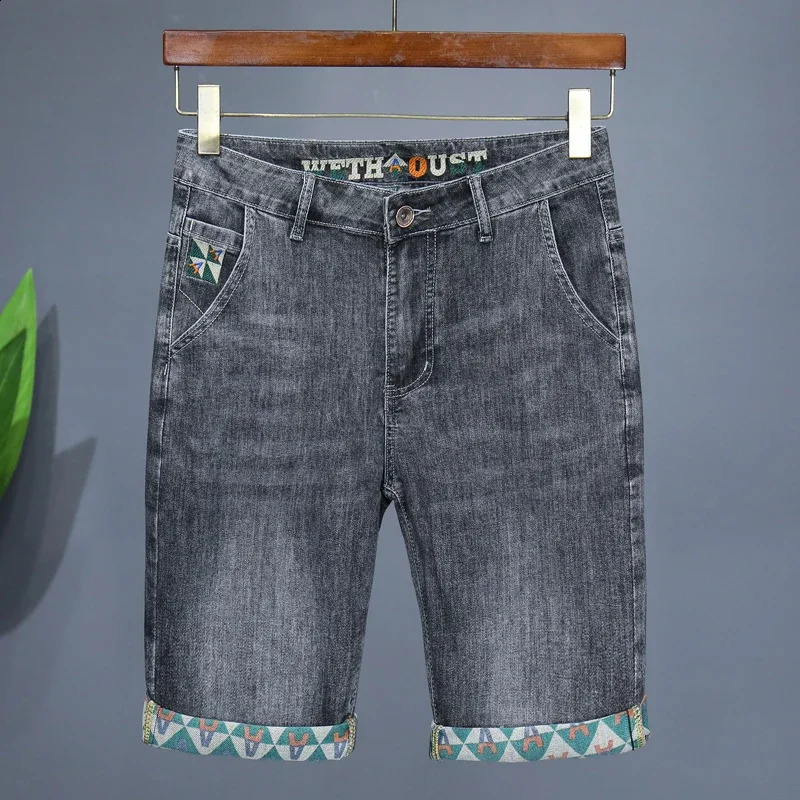 Summer Mens Denim Shorts Thin Printed Fashion Personality Short Pants Male Streetwear Bermuda Straight Stretch Jeans 260630BANJIA