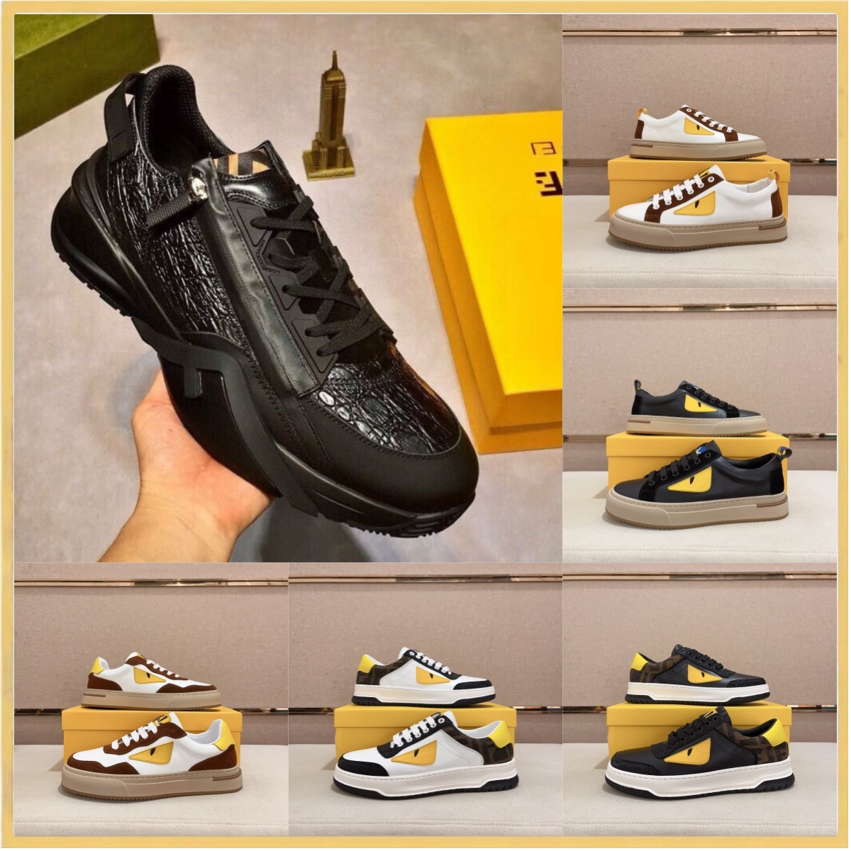 New Arrival Men's Chunky Sneakers Crocodile Texture Platform Shoes Trendy Street Style Lace-up Trainers Breathable Running Shoes