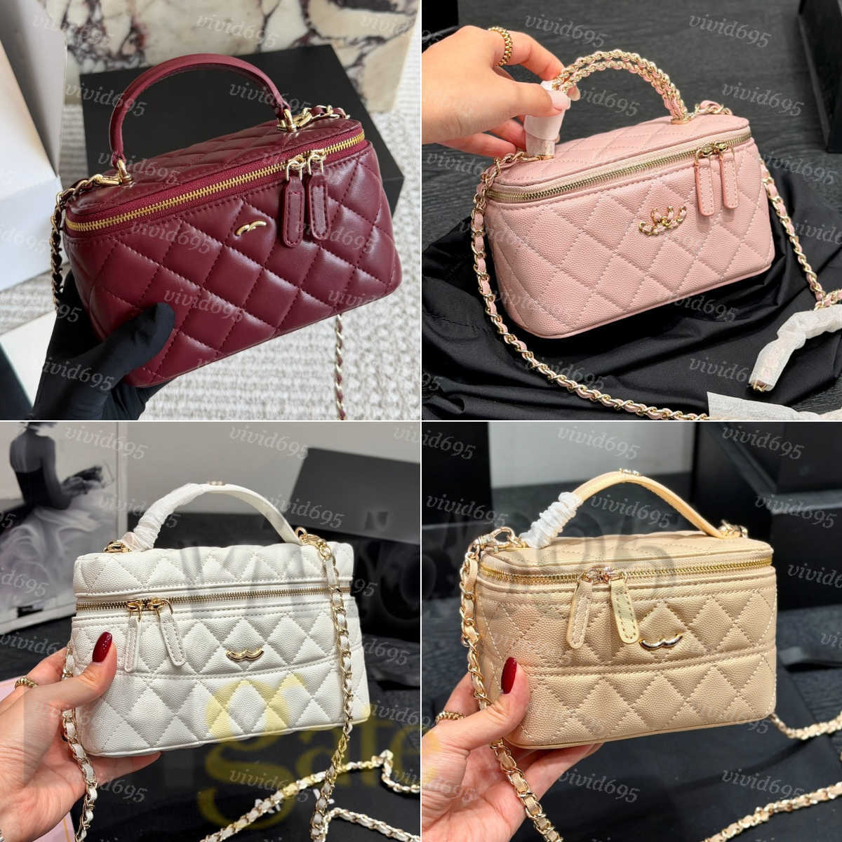 26S L P Handle cosmetic box bag Designer Shoulder Bag Luxury Classic Makeup Bag Vanity Plaid Buckle Flap Handbag Chain Leather 25C Metal Handle shee