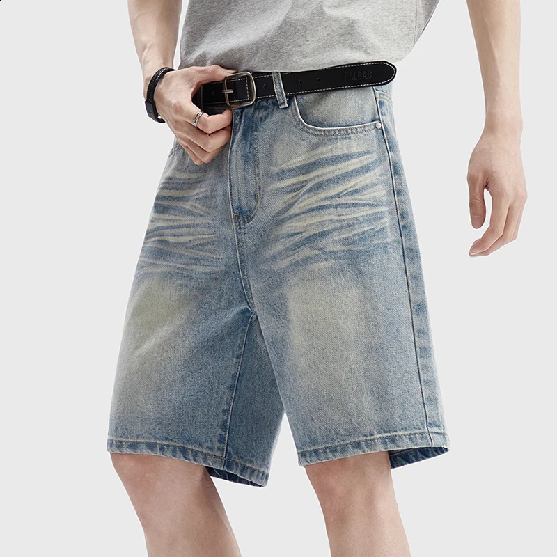 Vintage Washed Denim Shorts Mens Loose Classic Cotton Baggy Wide Leg Jeans Fashion Casual Knee Length Pants Korean Streetwear 260630BANJIA