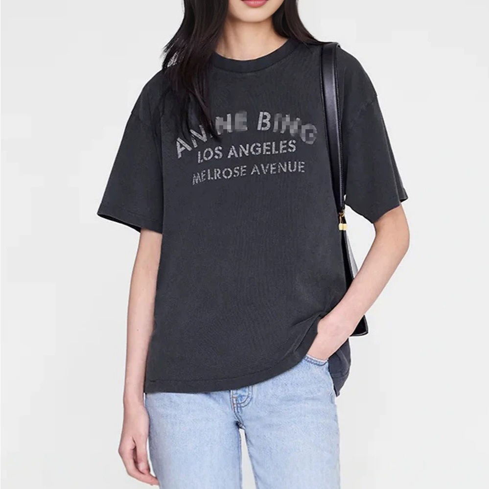 Popular Designer Womens Crew Neck Washing TShirt Cotton Aninely Vintage Breathable Shirt Trendy Printed AB Short Sleeve Sweatshirt Women Washed Tee