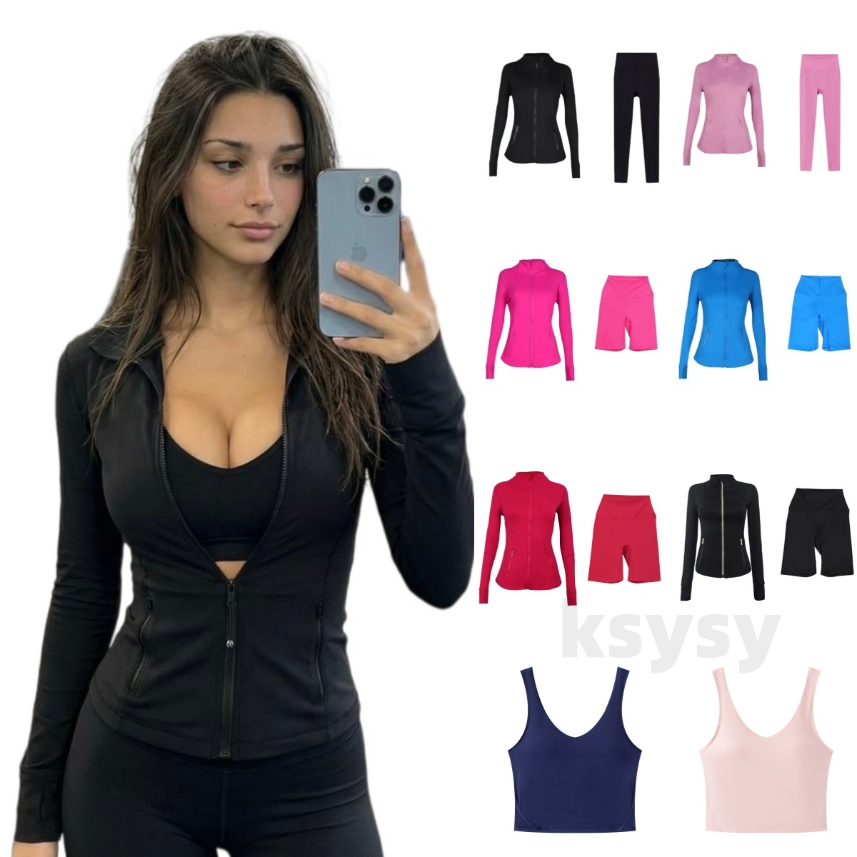 Set femme veste yoga ensemble veste à zip doré pantalon sport sweat-shirt 2 ensembles brassière haut jupe veste sweat-shirts sets