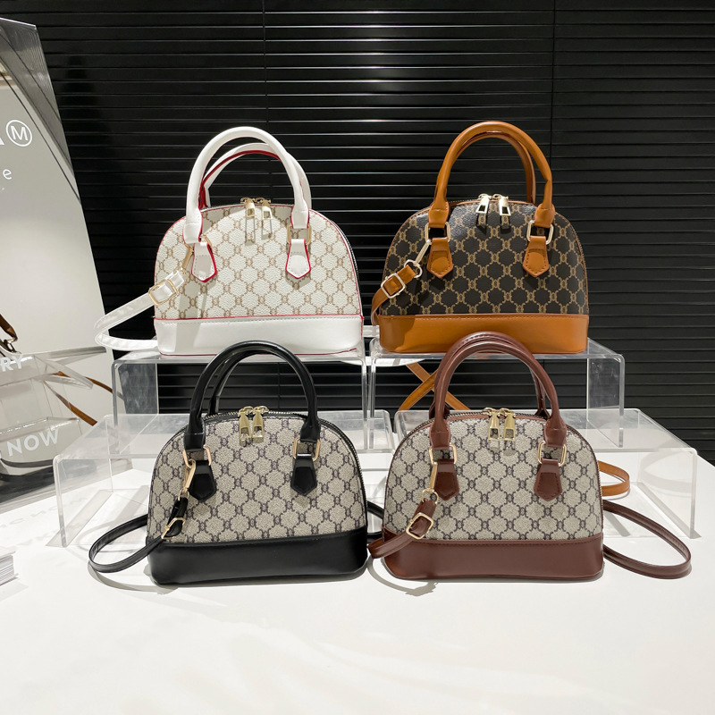 Free Shipping Worldwide luxury Lightweight Pink Edge Trim Shell Bag Women White Vintage Print Crossbody Purse hot