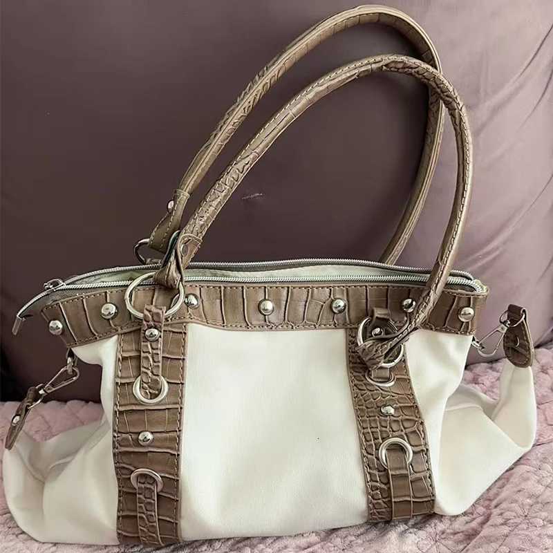 Womens Large Capacity Retro style Commuter Shoulder High quality Underarm Studded Motorcycle Tote Bag X260706