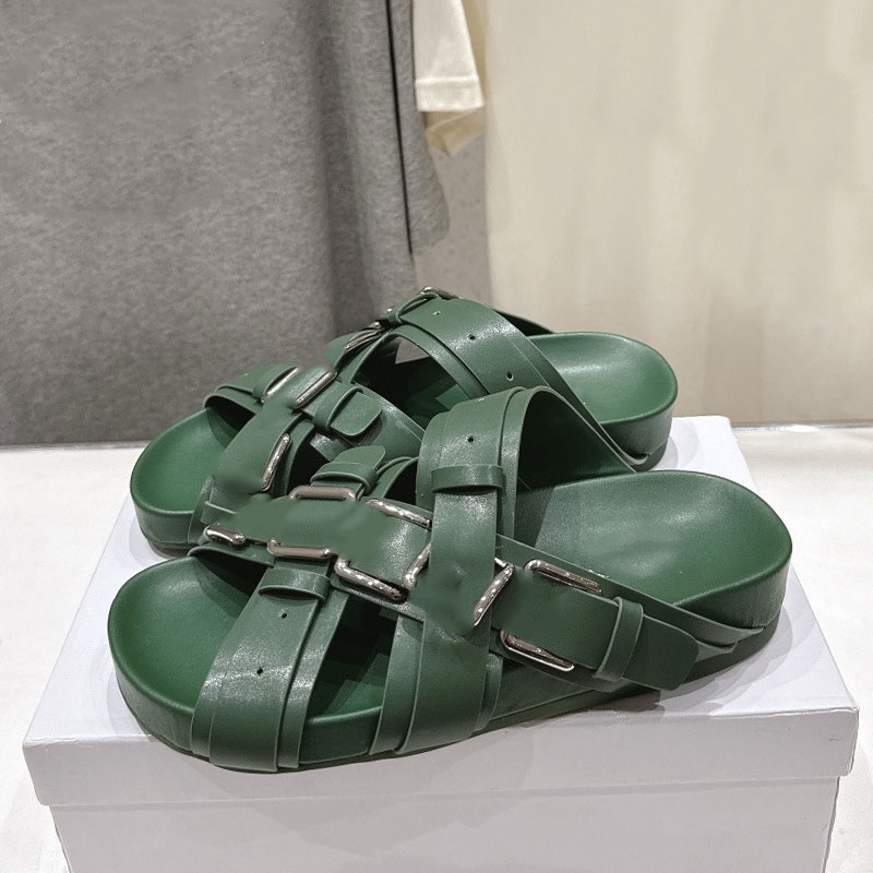 Womens New In Type Fussbett Sandal In Vegetable Tanned Calfskin Designer Green Sandals 815465 Ladies Summer Flat Shoes Platform Rubber Outsole Sizes