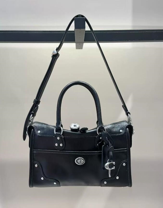 Rhyder Satchel 24 Designer Bag Women City Motorcycle Fashion Shoulder Bags Vintage Tote Luxury Rivet Cool Classic Handbags Black White Trend Street