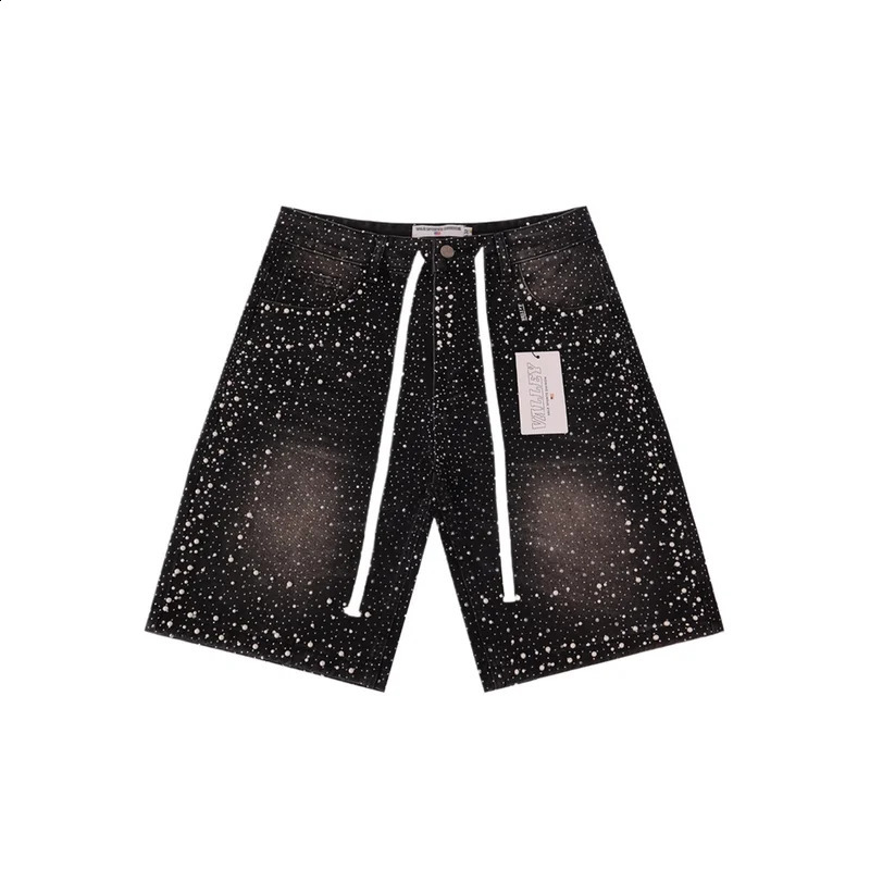 Mens Summer Short Jeans With Pearls Fashion High Street Loose Fit Y2K Denim Shorts fix Diamond 260630BANJIA