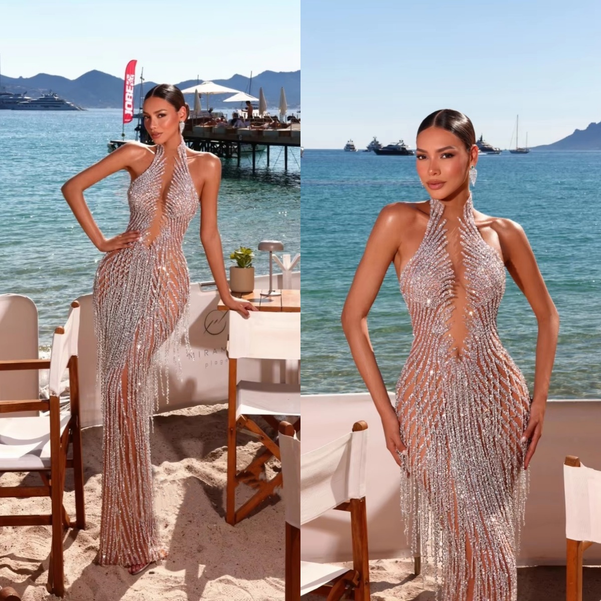 Elegant Prom Dresses High Neck Sequins Mermaid Evening Dresses Tassel See Through Party Gown Slim Fit Vestidos De Noche Customized Plus Size