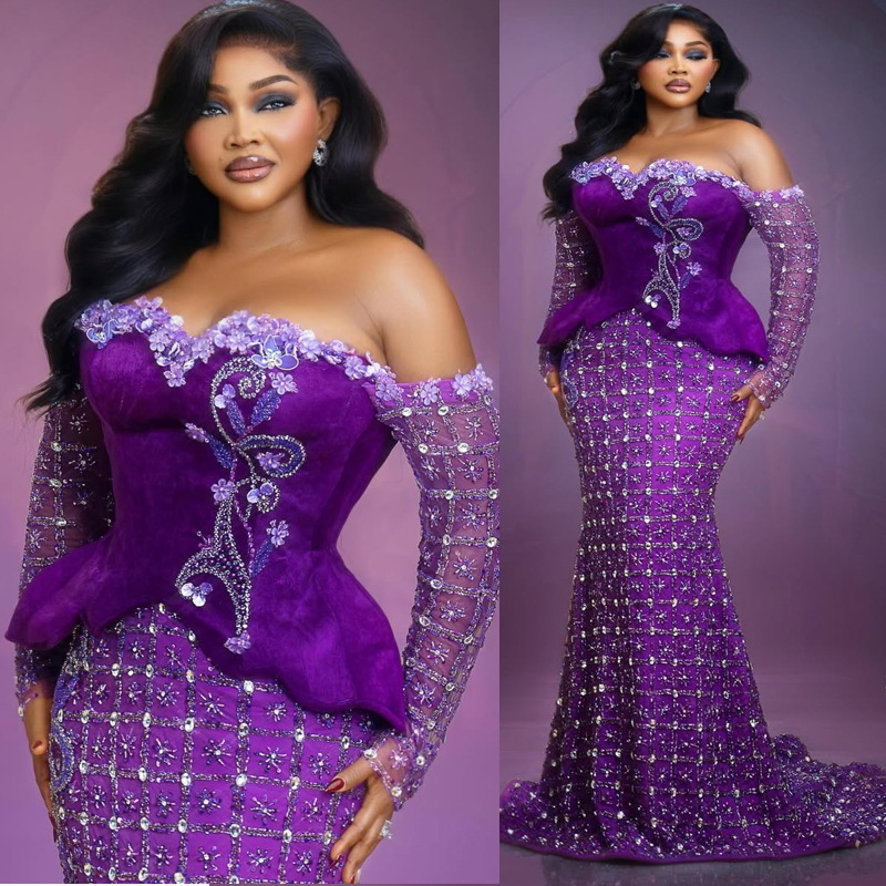 Plus Size Purple Prom Dress Mermaid Evening Dresses Off Shou