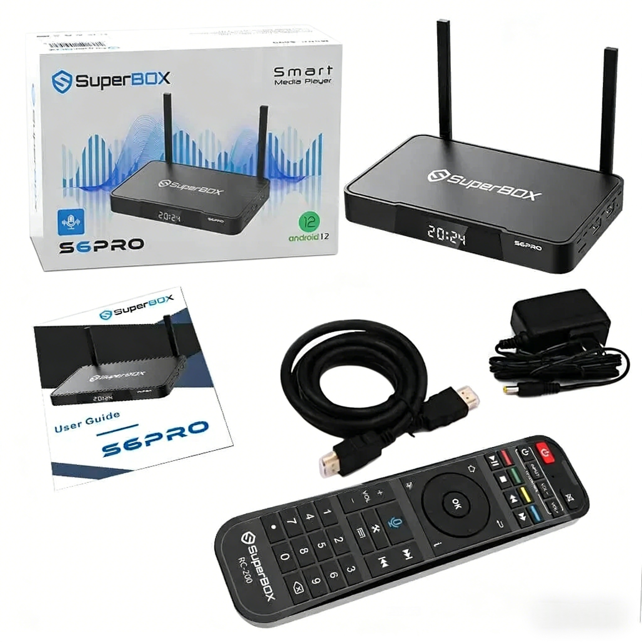 SuperBox S6 Pro Android 12 Smart TV Box 4 Go 32 Go WiFi 6 4K HD Lecteur de streaming Bluetooth À distance Stock américain Prix de gros Livraison