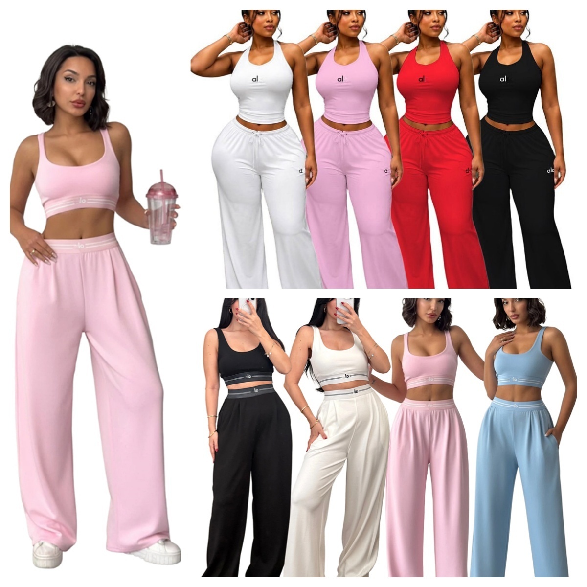 Summer Designer Womens Tracksuits New Casual Two Piece Set Fashion Wide Leg Pants Sports Suit Slim Yoga Outfits Plus Size Clothing