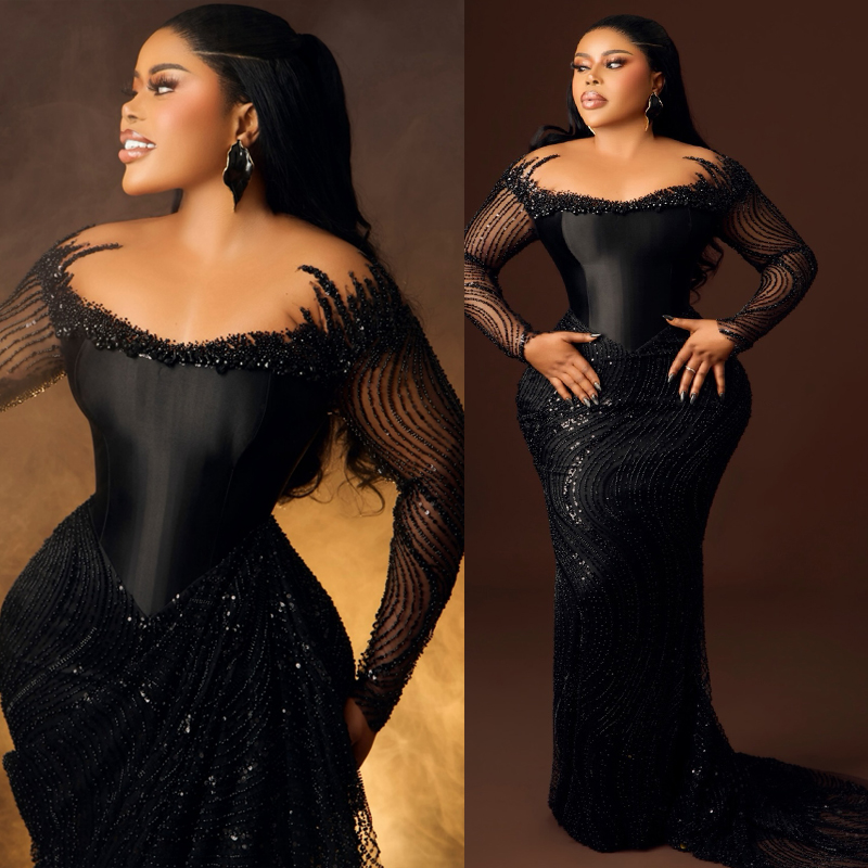 Plus Size Black Prom Dress Mermaid Evening Dresses Formal Sh