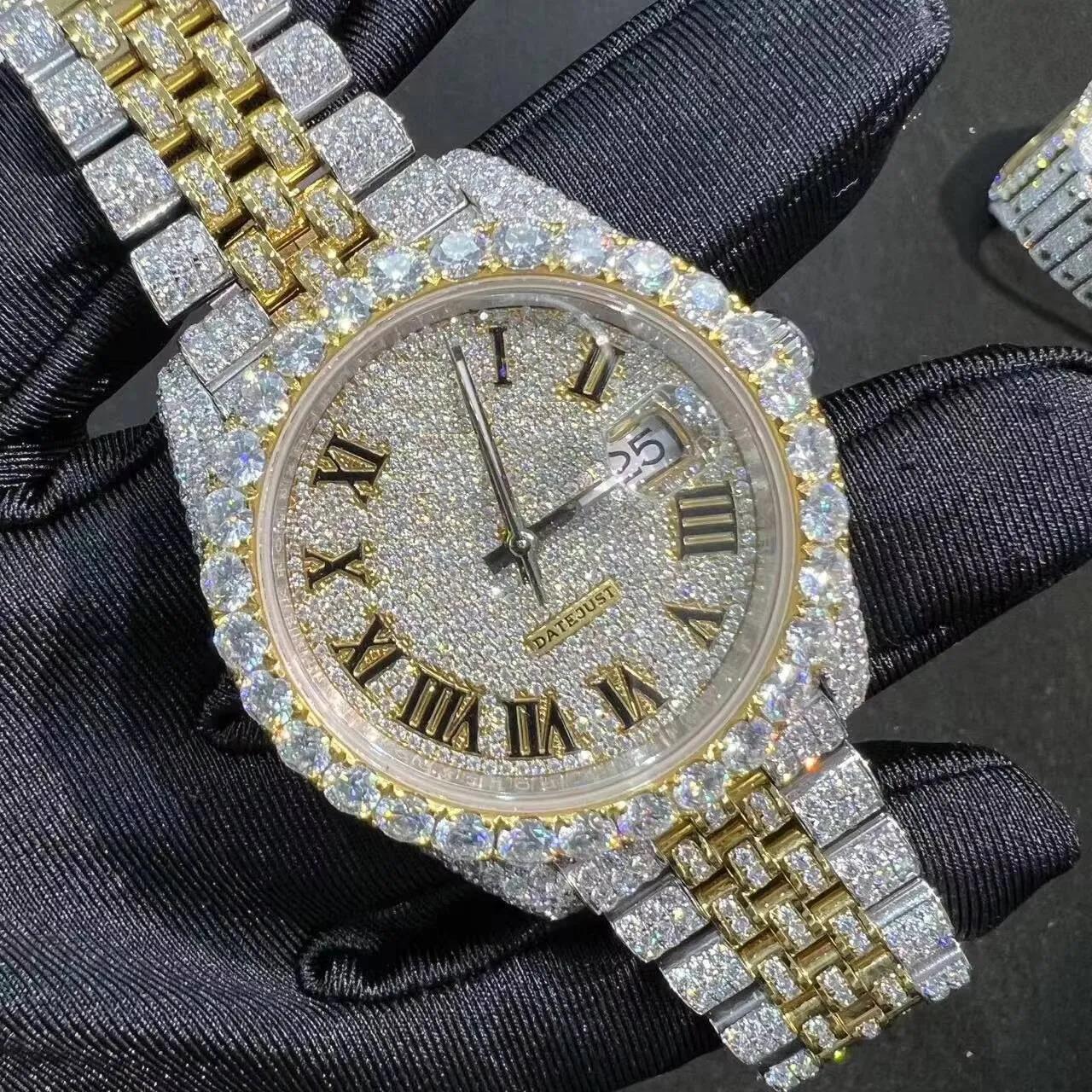 Free delivery Mens premium luxury moissanite watch imported movement function sapphires fully set with diamonds non fading waterproof suitable for d