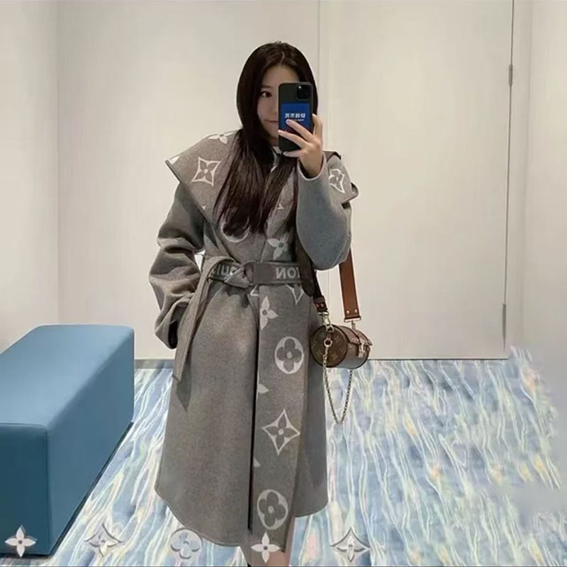 Women's High-end New Pure Deer Fleece Coat Designer Fashion Letter Print Waist High-end Jacket Deer Velvet High Quality Loose Long Women's