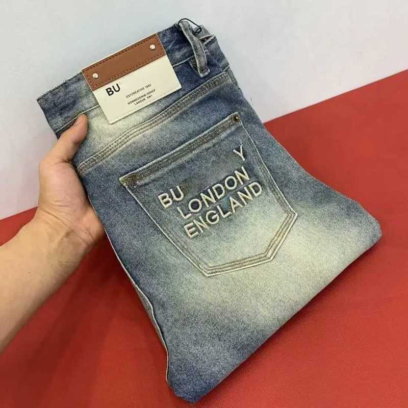 Men's Jeans designer luxury Spring style simple European high-end trendy brand heavy craftsmanship washed European goods elastic slim fit small