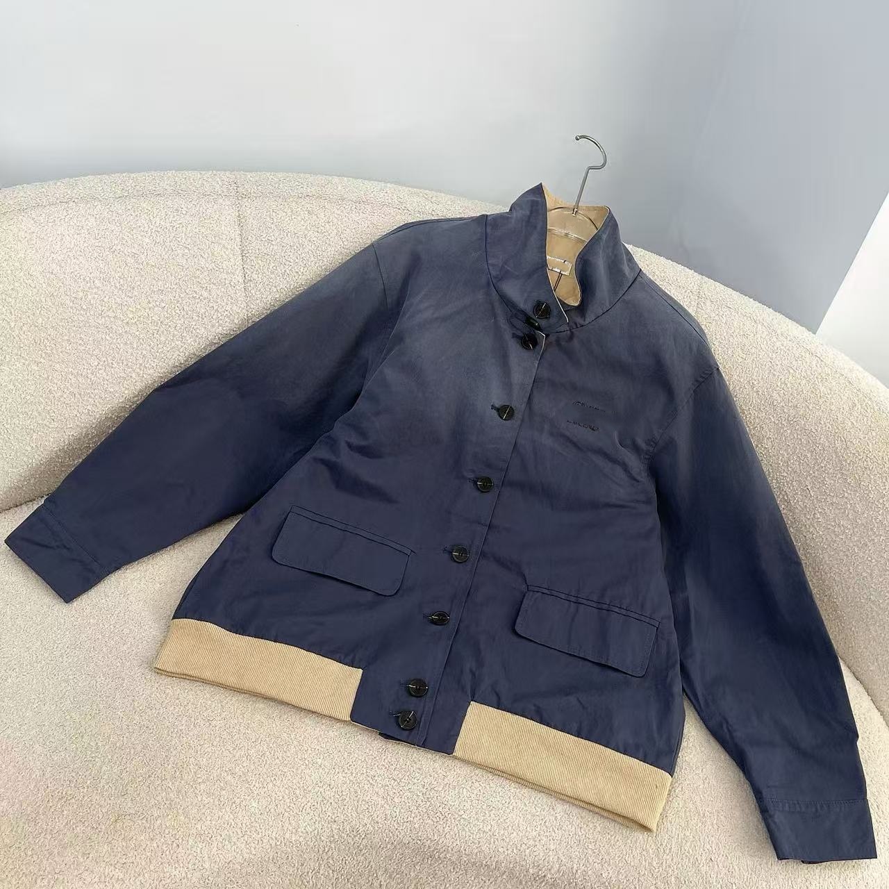 Veste col rond réversible double face à carreaux délavés à l'eau M Retro