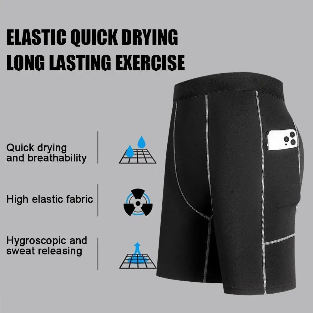 Mens Compression Short Pants Elastic Quick Dry Running Fitness Shorts With Pocket Big Size Black Tight Gym Training Pants 260707BJ