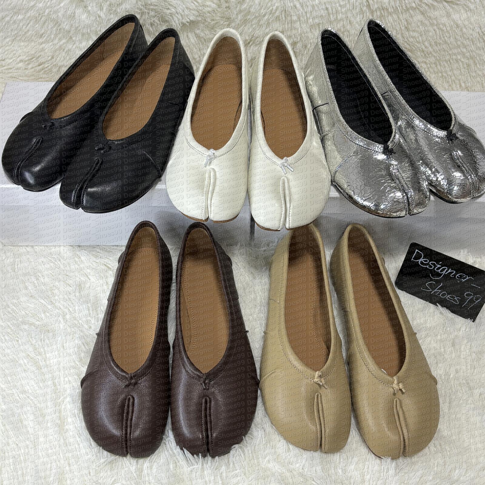 Tabi Ballerina flats Leather loafer Womens dress shoes Designer Pump Sandal Half Casual Split Ballet Mules Flat Broken Mirror Ankle Heel Slip Lambsk