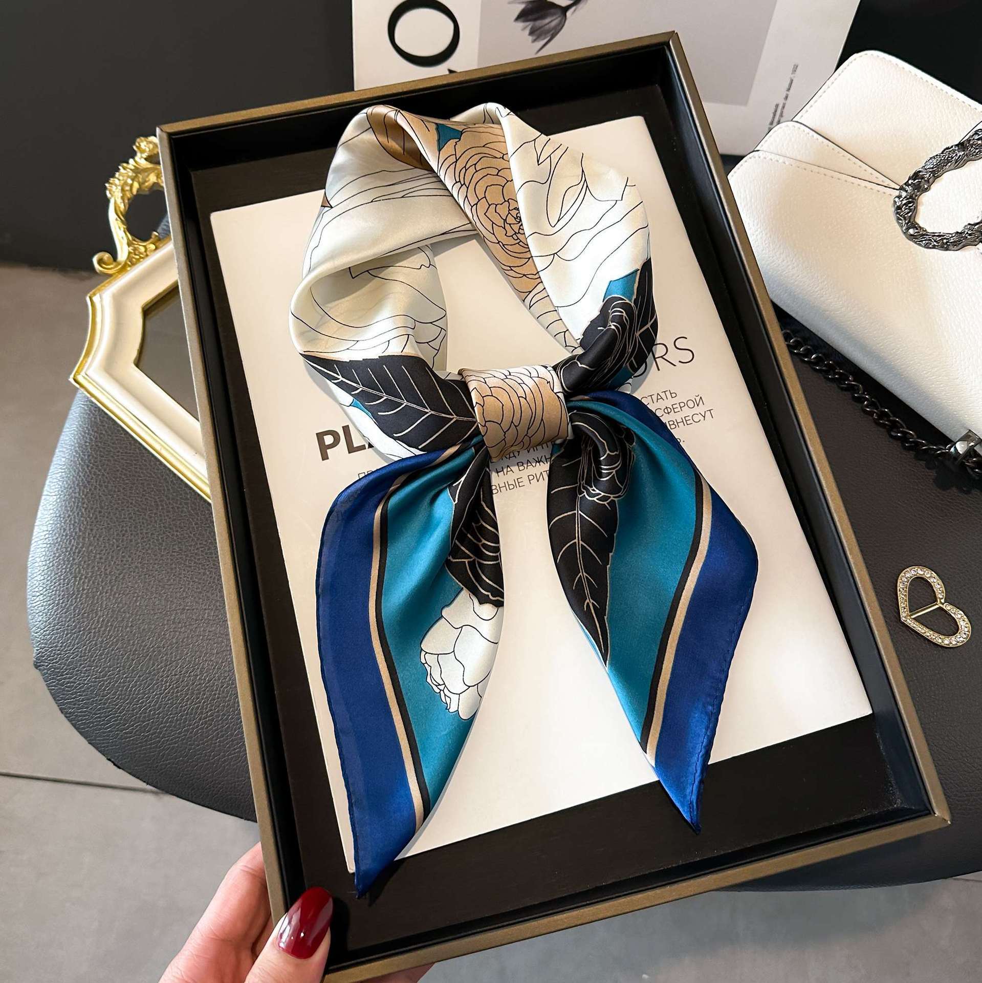 luxury new high end silk scarf designer scarf spring and autumn summer simulated silk 70 small womens scarf square scarf professional wearing neck s