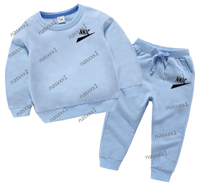 Kids Autumn Spring Casual Letter Print 2pcs Hoodie Pants Blue Tracksuits Boys Girls Fashion Streetwear Children Clothes Sets-image-759431329