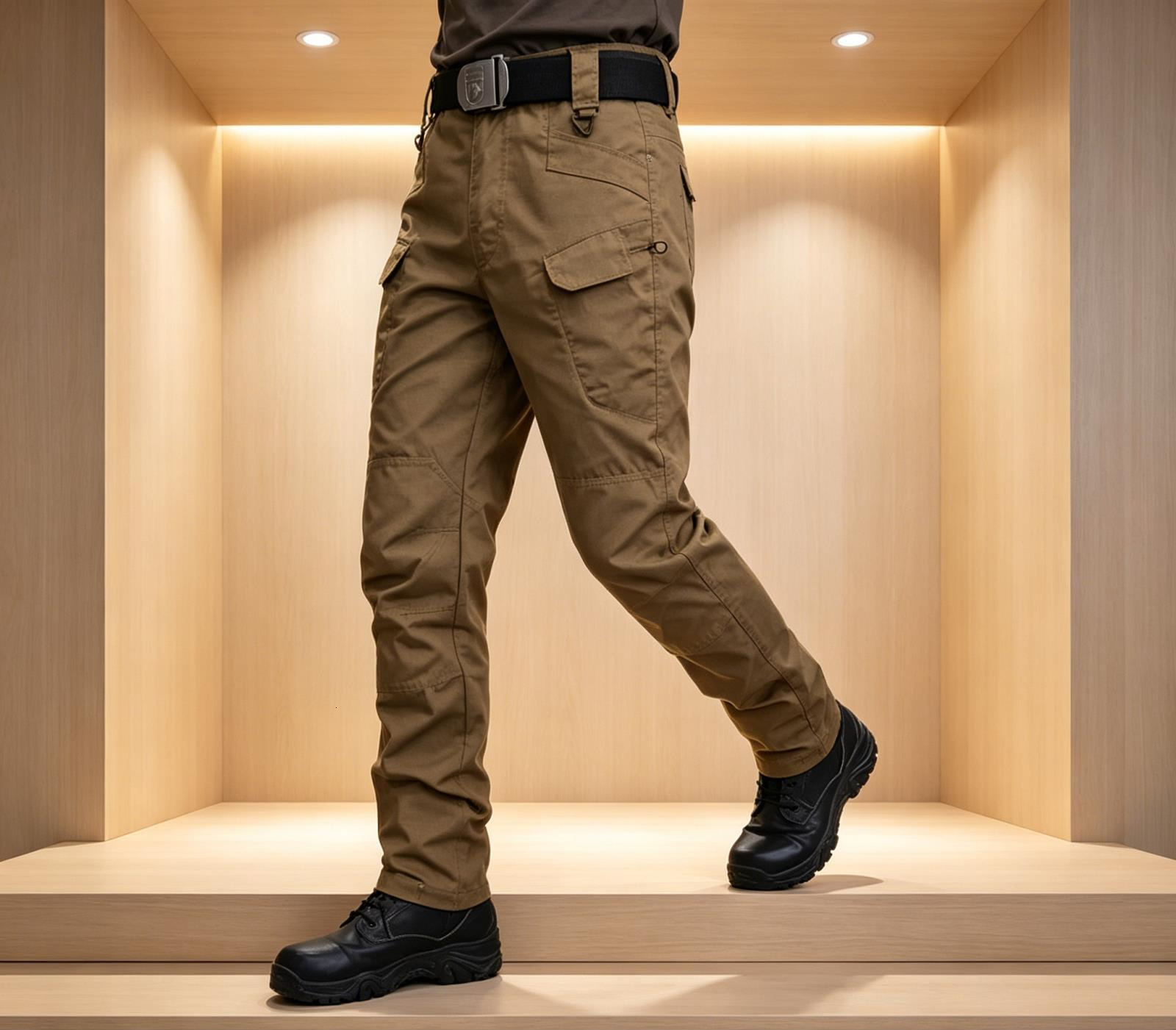 Men Ripstop Tactical Cargo Pants Multi Zipper Utility Pockets Adjustable Quick Release Belt Water Repellent Outdoor Combat Work Trousers ae